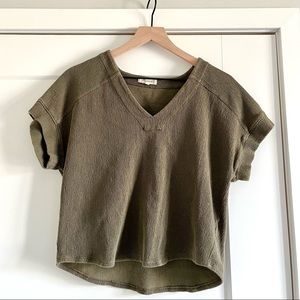 Madewell Olive Green Ribbed Short Sleeved Shirt | Medium